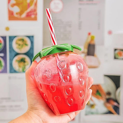 Kawaii Water Bottle with Straw 17 Oz Cute Strawberry Shaped Water Bottle Drinking Cups Bottle for Girls Women