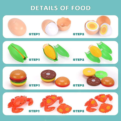 KaeKid Cutting Play Food Toys for Kids Kitchen, Pretend Role Play Toys with Basket, Preschool Educational Toys for Toddlers Boys Girls