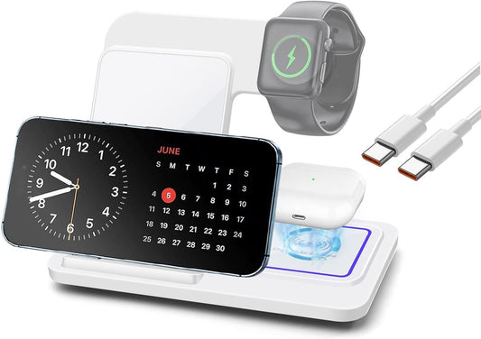 3 in 1 Wireless Charger, 15W Fast Wireless Charging Station Stand Compatible with iPhone 16 15 14 13 12 11 XS Series, Air Pods Pro 2/4/3, Apple Watch Series 10/Ultra2/9/8/7/6/5/4/3/2/SE,White