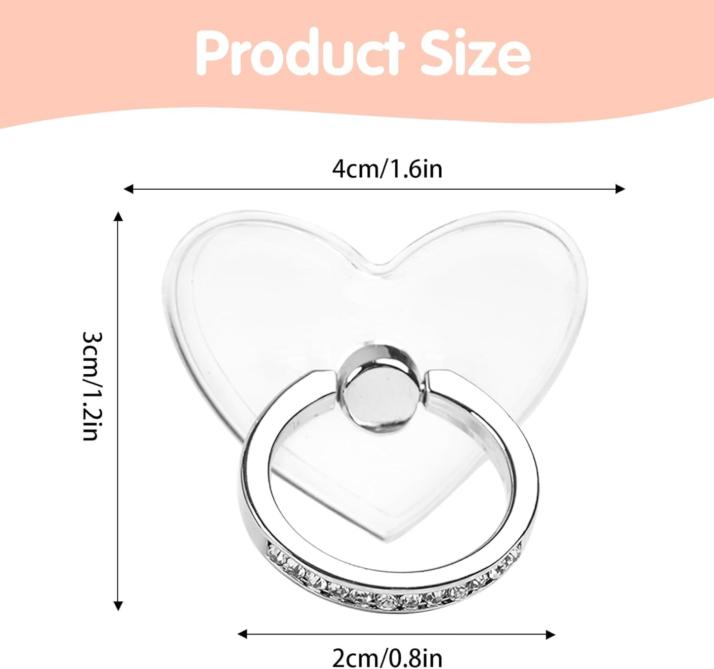 Transparent Clear Phone Ring Grips Holder Kickstand, 2 Pcs 360 Degree Rotation Heart with Diamond Phone Finger Holde, Finger Ring Stand for Cell Phone Tablet Case Accessories