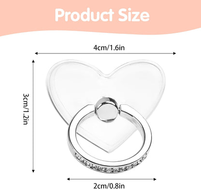 Transparent Clear Phone Ring Grips Holder Kickstand, 2 Pcs 360 Degree Rotation Heart with Diamond Phone Finger Holde, Finger Ring Stand for Cell Phone Tablet Case Accessories
