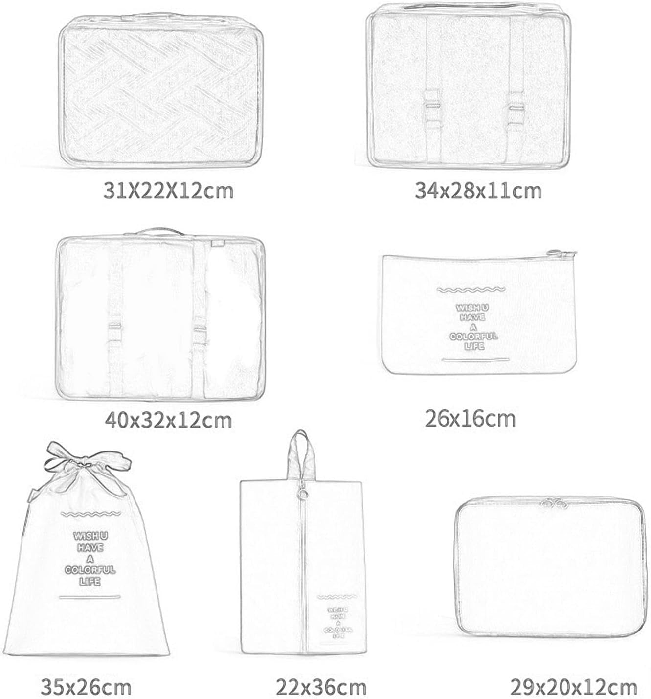 Travel Packing Cubes Set - 7-Piece Organizer for Luggage and Clothes - Perfect for Efficient Packing and Travel Organization