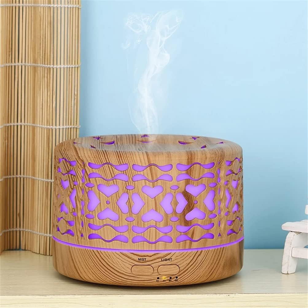 SARE HOME Aroma Essential Oil Diffuser 500ML Air Humidifier Wood Grain Aromatherapy Ultrasonic Cool Mister with And Remote Control 7 Color LED Light (A)