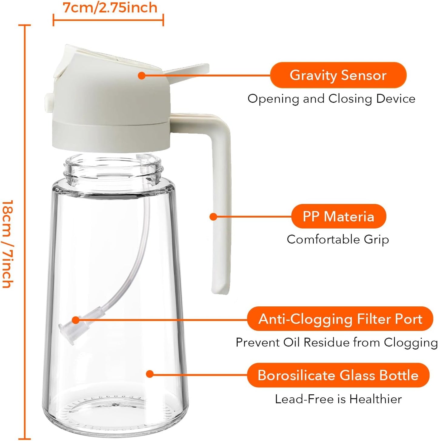 YARRAMATE Oil Sprayer for Cooking, 2 in 1 Olive Oil Dispenser Bottle for Kitchen, 16oz/470ml Glass Oil Bottle with Premium Nozzle, Food-grade Oil Mister for Air Fryer, Salad, Frying, BBQ (White)