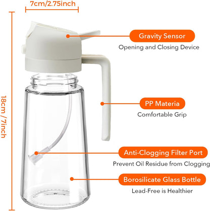 YARRAMATE Oil Sprayer for Cooking, 2 in 1 Olive Oil Dispenser Bottle for Kitchen, 16oz/470ml Glass Oil Bottle with Premium Nozzle, Food-grade Oil Mister for Air Fryer, Salad, Frying, BBQ (White)