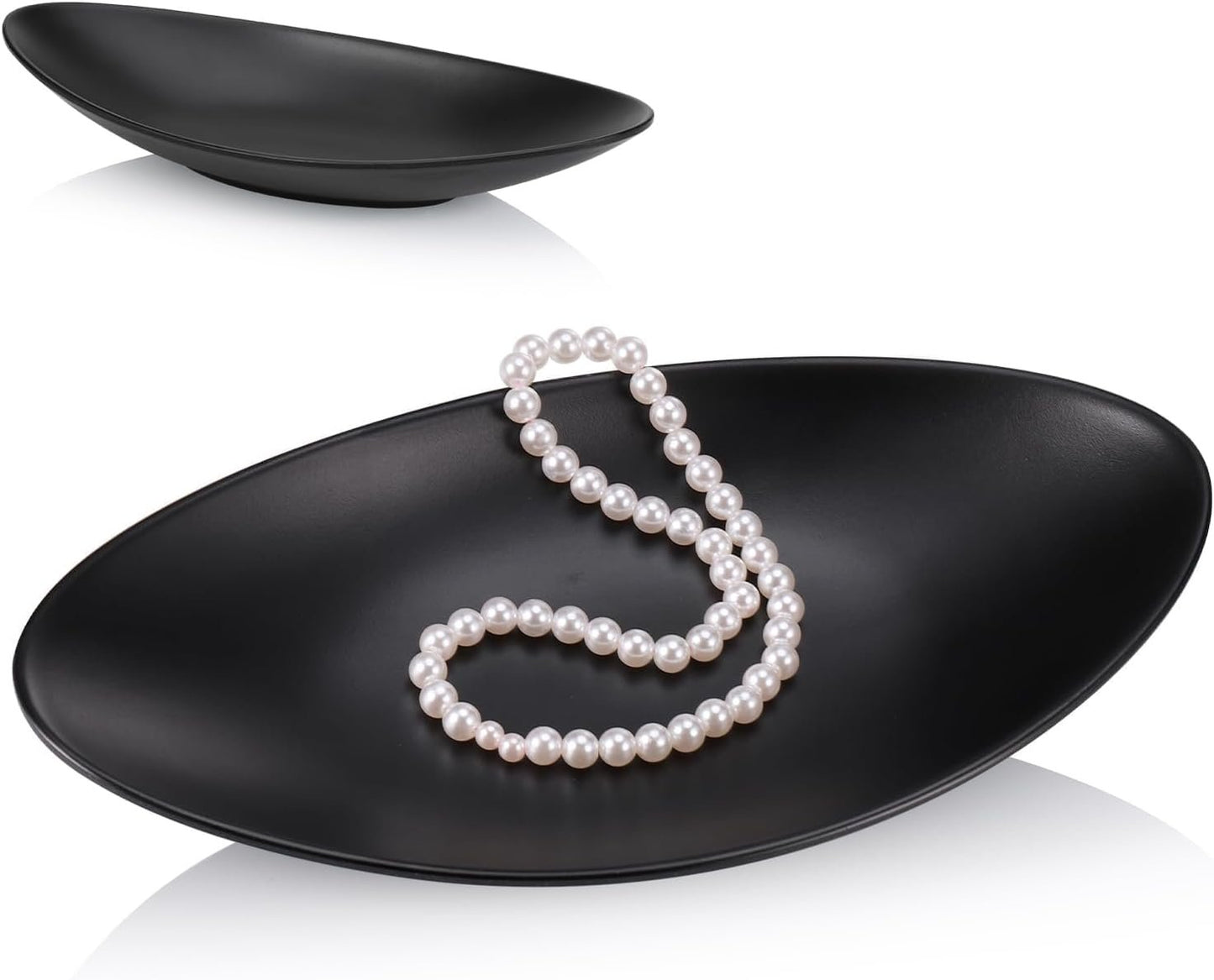 Huiguli Black Oval Tray, Modern Design Key Holder Organizer for Entrance, Empty Entrance Pockets, Storage Tray for Watches Keys Coins Rings Fruit