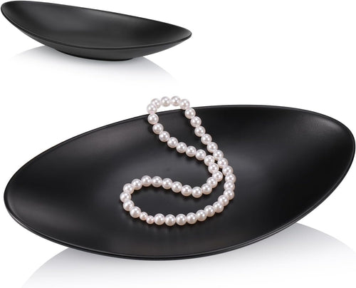 Huiguli Black Oval Tray, Modern Design Key Holder Organizer for Entrance, Empty Entrance Pockets, Storage Tray for Watches Keys Coins Rings Fruit