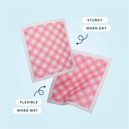 Pink Swedish Sponge Dishcloth Pack of 6 - Reusable, Washable, Odor & Scratch Free, Made with Wood Cellulose & Cotton, Multi-Use for Dishes & Counters, Replaces 17 Rolls of Paper Towel