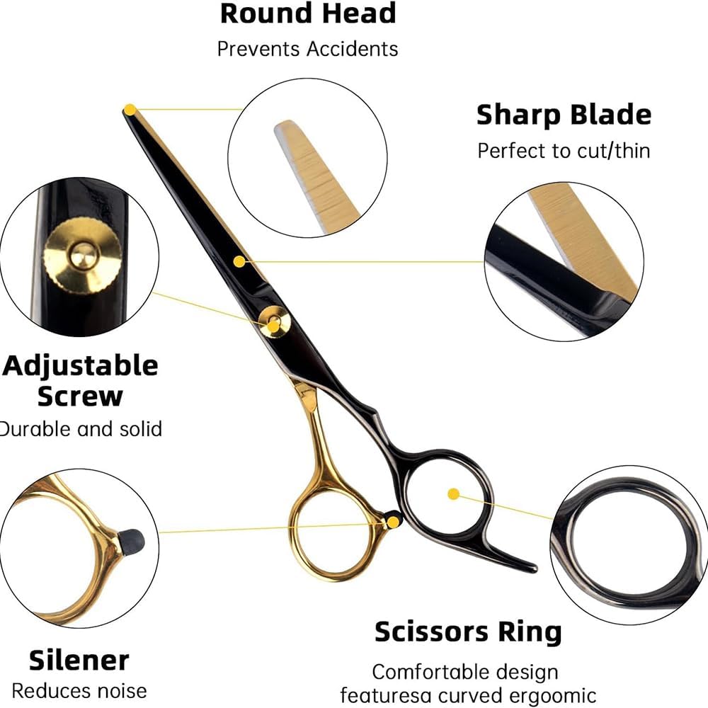 Hairdressing Scissors, Hair Thinning Scissors, Hair Scissors, 14 Professional Stainless Steel Hair, with Barber Cape, Comb and Clip for Men, Women, Children