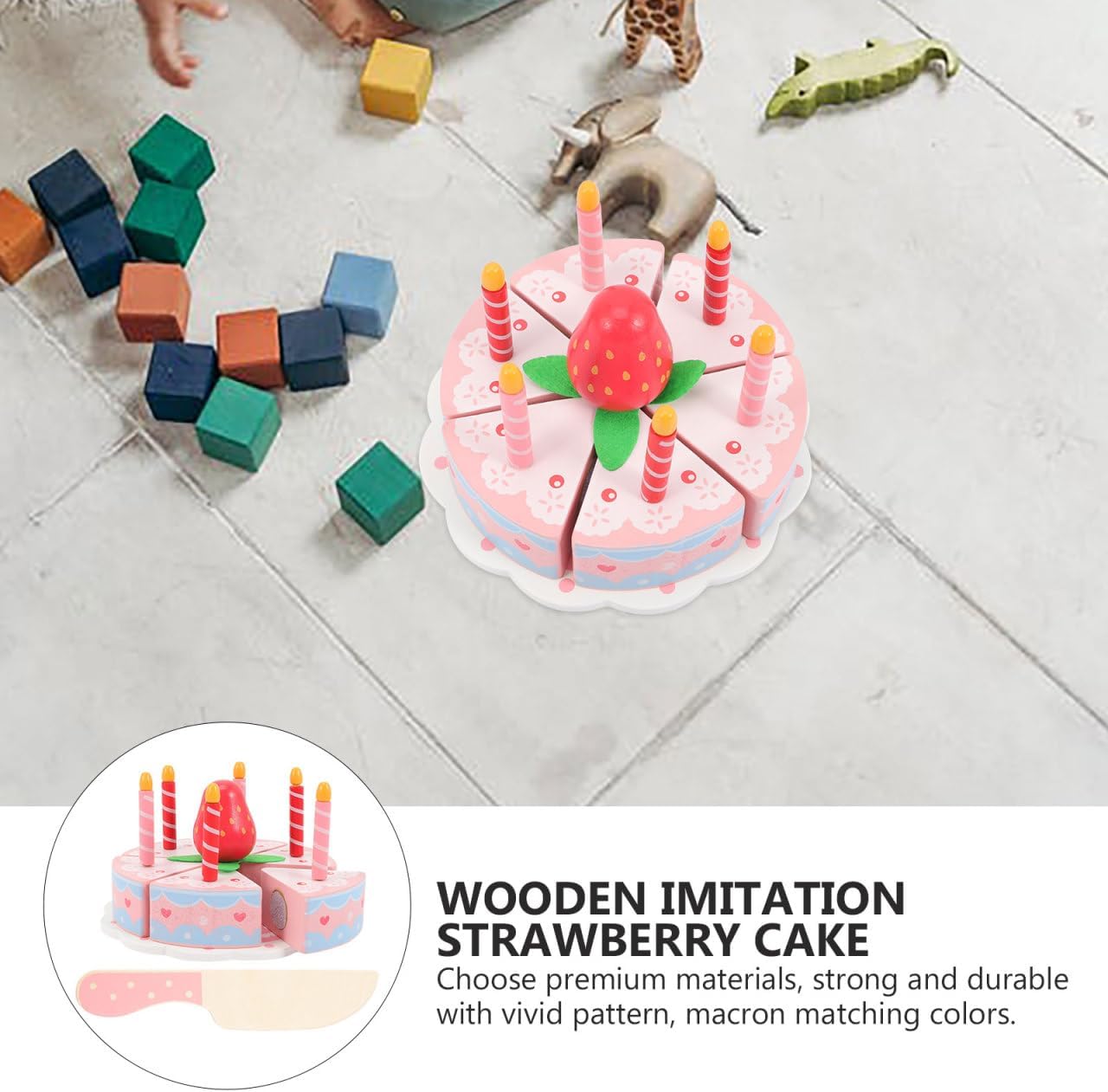 BESTonZON 1 Set Wooden Simulation Cake Dessert Cutting Toy Cake Cutting Toy Wooden Toys Play House Cutting Toys Playing House Toy Cutting Cakes Toy Children Toy Wood Birthday Cake Toy