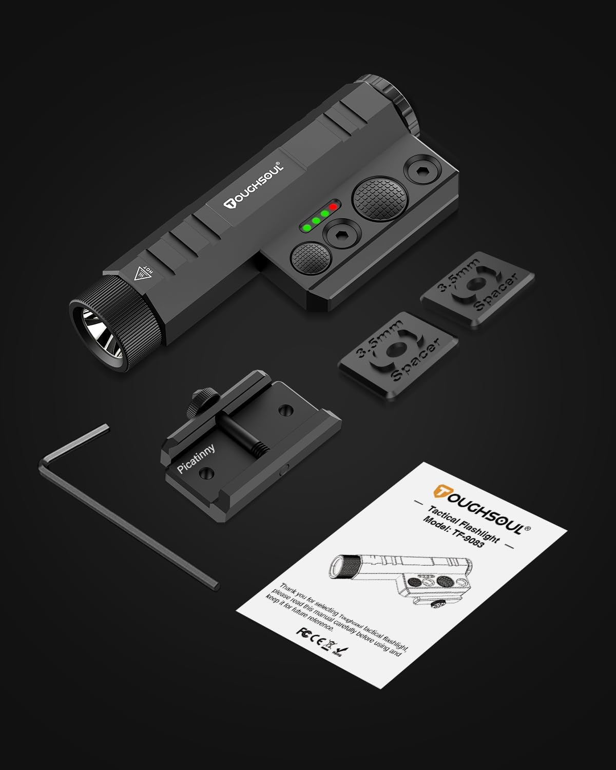 TOUGHSOUL Mlok Tactical Flashlight 2400 Lumen with Momentary Strobe Function, Mlok LED Light with Rechargeable Battery and Battery Level Indicator