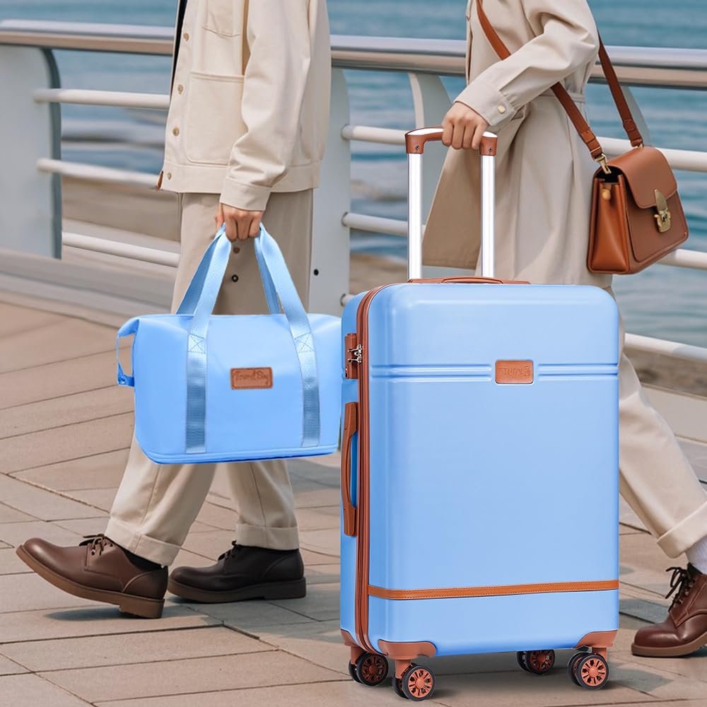 Krute Luggage Sets 5 Piece Suitcase Set Carry-On Luggage,PC ABS TSA Lock Hard Shell Lightweight Checked Luggage Set with Spinner Wheels (LightBlue)