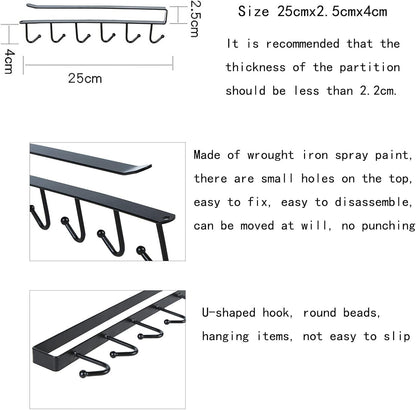 2 Pack Hanging Hooks Rack Cup Holder Under Cupboard Cabinet Coffee Mug Holder 6 Hooks Drilling Free Coffee Cups Holder Kitchen Utensil Storage Organizer Hook Rack