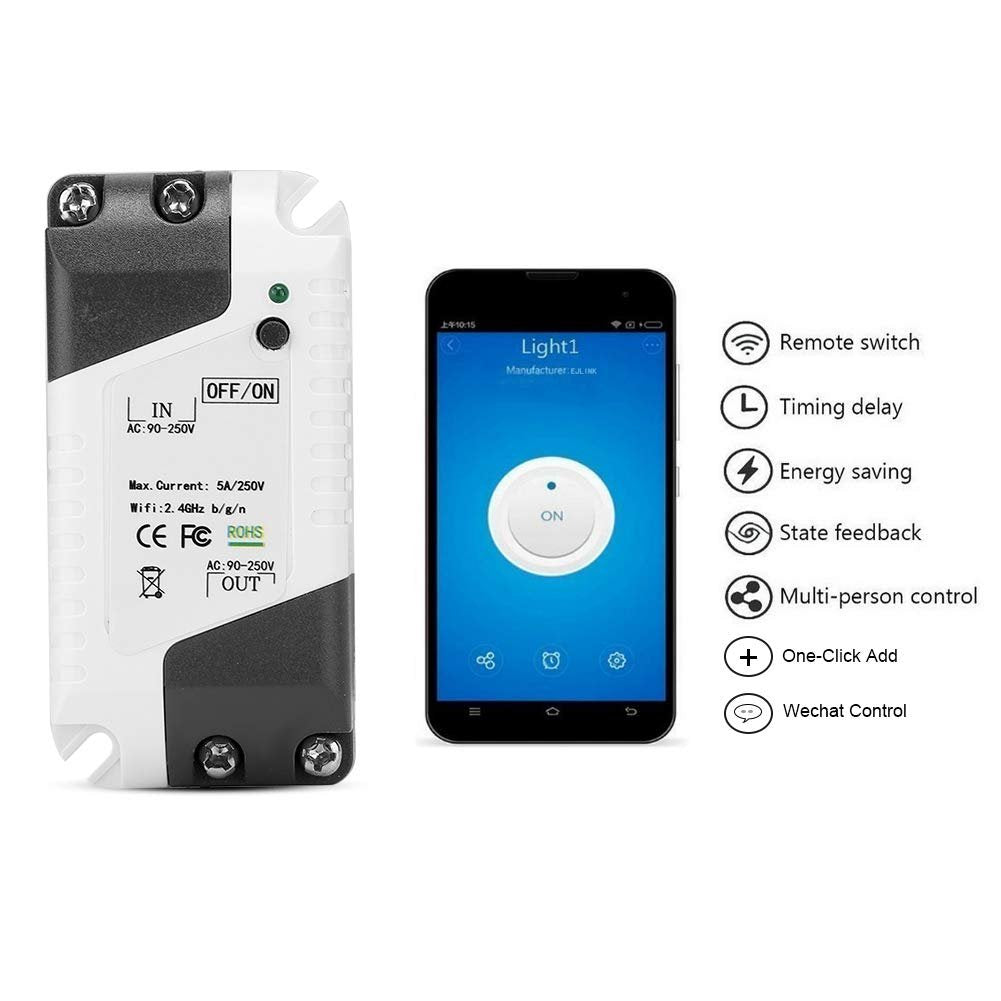WiFi Smart Breaker Switch Module Ultra Wide Voltage 90V Voice Control for Smart Home Automation ABS Fireproof Material Remote Control Switch