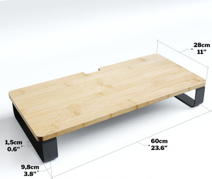 KD Essentials – heavy duty monitor stand made from bamboo with white metal (XL desktop organizer, PC/laptop/screen riser, improved ergonomic comfort, easy assembly – 23.6×11×3.86in)