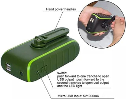 Outdoor Waterproof Solar Hand Crank Generator, 8000mAh Solar Power Bank, Portable Double USB Phone Charger, with LED Flashlight, Carabiner,Green,incomparable123