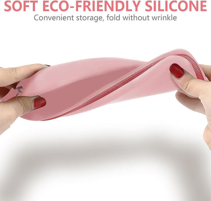 Travel Makeup Brush Holder, Silicone Bag to Protect Make up Accessories for Daily, Work or Gift (Pink)