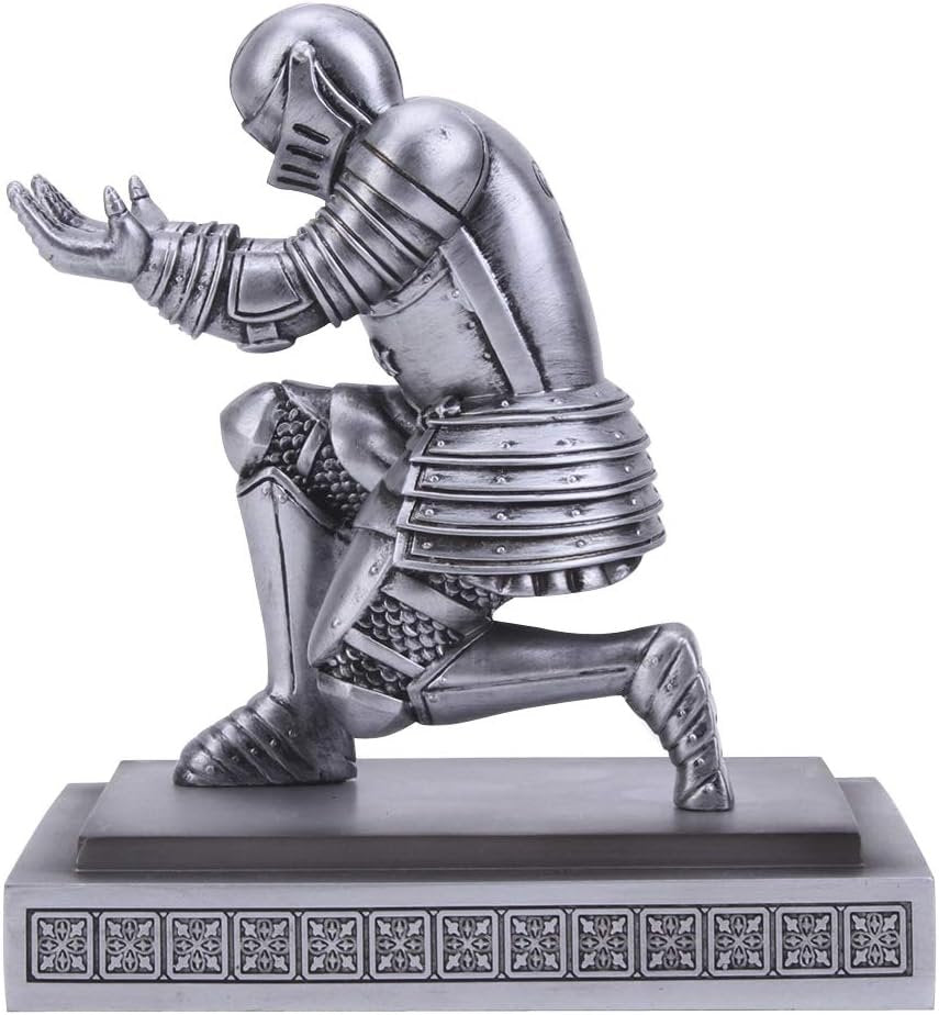 Amoysanli Knight Pen Holder Desk Organizers and Accessories Desk Decor Resin Pen Holder as Gift with a Cool Pen for Office and Home (Silver)