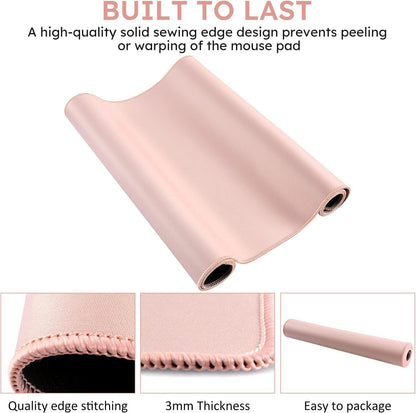 iCasso Mouse Pad Set, Memory Foam Ergonomic Keyboard Mouse Wrist Rest, Extended Desk Pad with Stitched Edges (35.4 x 15.7 inch), Non-Slip Waterproof Mouse Pad for Home Office Study Game (Pink)