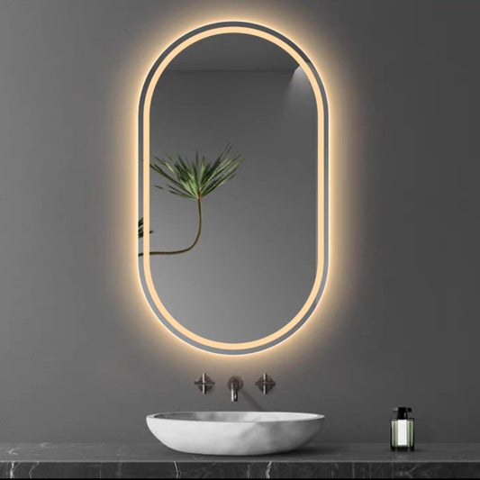 LED Oval Mirror Lighted Vanity Bathroom Mirror with Dimmable 3 Colors Lighting Smart Switch 60x90cm Size Wall Mounted Makeup Mirror