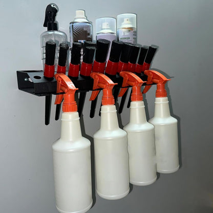 Spray Bottle Storage Rack, Wall Mount Auto Detailing Bottle Holder, Cleaning Tools Hanger, Car Beauty Shop Accessory, Wash Accessories Display 16.14 x 6.69 x 1.77 inches, For Garage