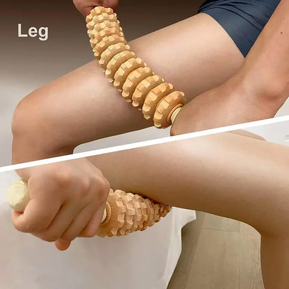 AIMALL Wooden 12-Roller Body Massager Stick for Deep Tissue Relief - Manual Meridian Massager for Neck, Waist, Thighs, Trigger Point Therapy for Fascia and Cellulite