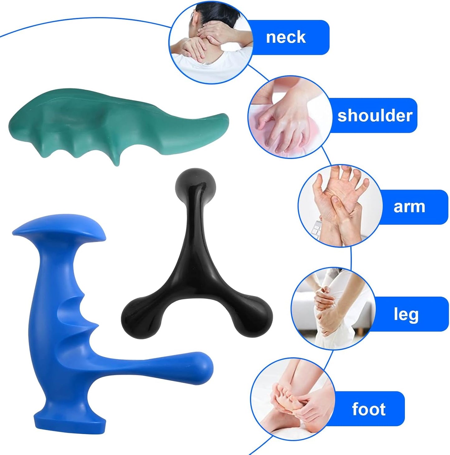 TOATELU 3 Pcs Massage Tools: Double Sided Acupressure Deep Point Massager Thumb Protector Trigger Point Massager Stress Relieve Pain Relief