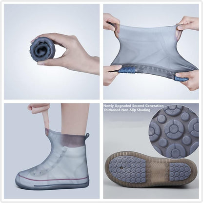 Waterproof Shoes Cover, Portable Non-Slip Rain Snow Boots Shoes Cover, Reusable Women Men TPE Rubber Sole Overshoes Protectors for Outdoor Cycling Travel （Grey）