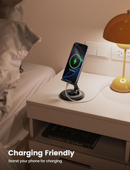 Lamicall Adjustable Phone Stand for Desk - 360 Rotating Foldable Cell Phone Holder Desktop Portable Cellphone Stand, Office Desk Accessories for iPhone 16 15 14 13 Pro Max, 4-10”Smartphones, iPad Mini