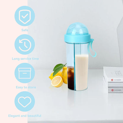 Creative Water Cup, 600ml 2 Drinks in 1 Cup Two Straws Dual Use Couple Water Bottle Travel Dual Use Drinking Bottle Straw Cup for Sport, Camping, Home, Outdoor