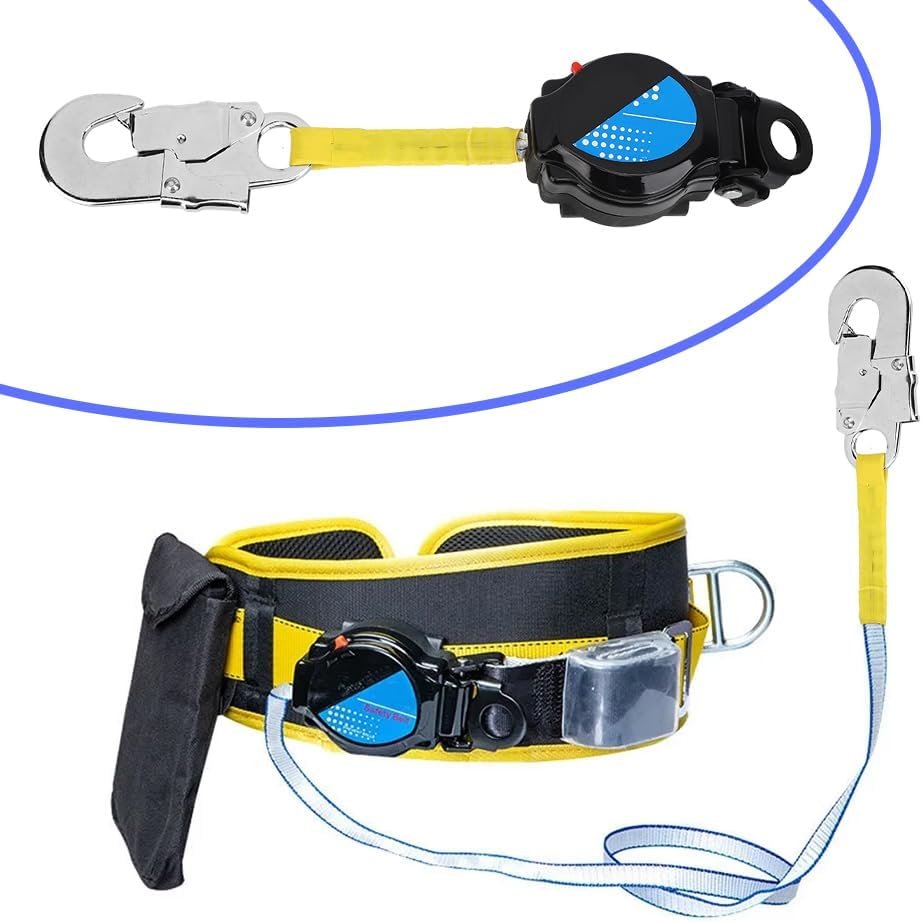 Lwuey Self Retracting Lifeline, 1.6M Telescopic Fall Protection Roofing Safety Heavy Duty Snap Hook Harness Anti Quick Action Braking System Restraint Device Retractable Lanyard Outdoor Work Equipment