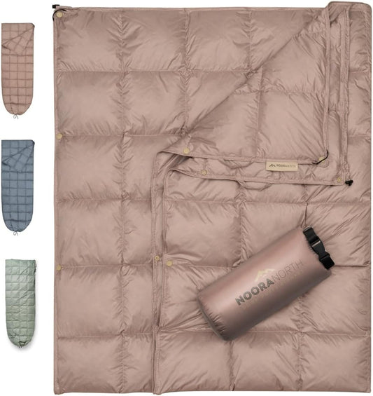 Down Camping Blanket with Footbox - Packable Warm Puffy Ultralight Camp Quilt - Fill Power 650 - Water Resistant for Backpacking Hiking Travel – Compact Outdoor Throw Sleeping Blanket with Bag - 52x77