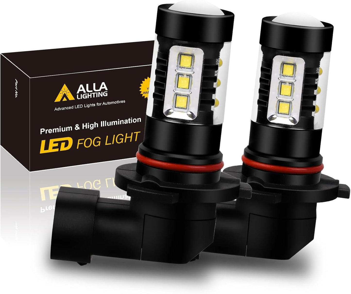 Alla Lighting Premium H10 9145 LED Fog Lights Bulbs 9140 9155 Upgrade, 6000K Xenon White PY20D Base Extremely Super Bright 12V LED Lamps Replacement