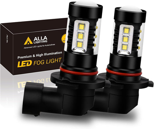 Alla Lighting Premium H10 9145 LED Fog Lights Bulbs 9140 9155 Upgrade, 6000K Xenon White PY20D Base Extremely Super Bright 12V LED Lamps Replacement