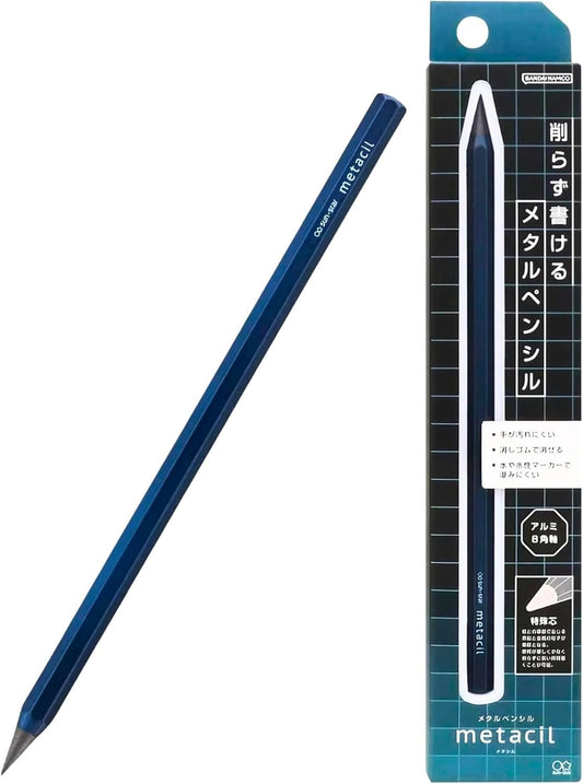SUN-STAR Stationery S4482662 Metal Pencil, Metacil, Metallic Blue, Pencil Lead Color: Black F #2 1/2 (with Authentic Hologram Sticker United States Only)