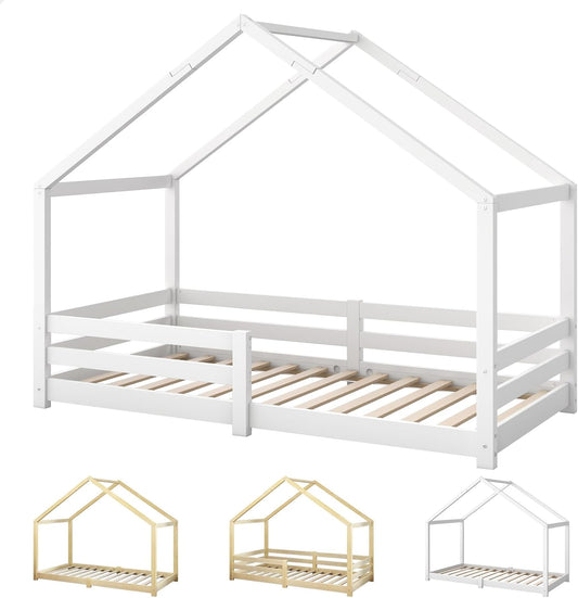 ALFORDSON Kids Bed Frame Wooden Timber House Frame Single Size Mattress Base Platform, Pine Wood Bed Base Foundation Children's Beds, Nellie Series Bedroom Furniture in White Colour