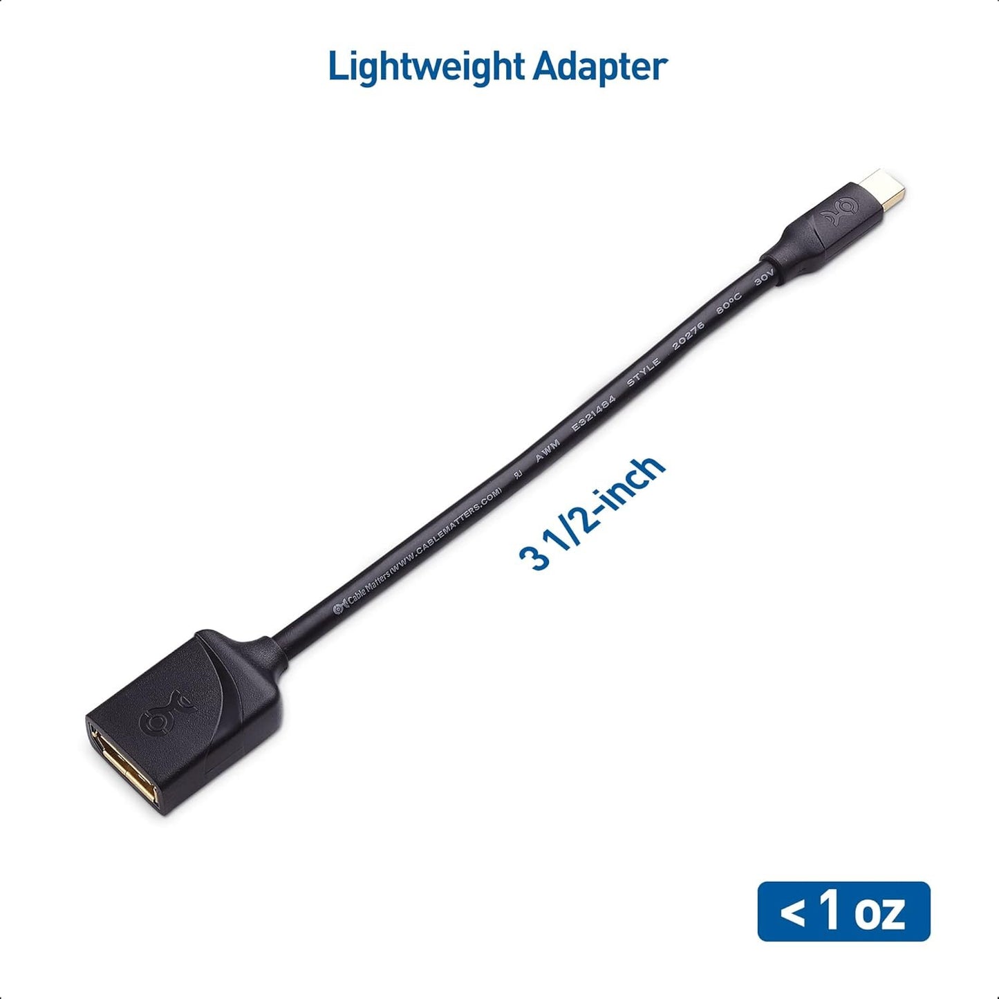 Cable Matters 8K Mini DisplayPort to DisplayPort 1.4 Adapter (Mini DP to DP 1.4) in Black - 8K@60Hz, 4K@120Hz Resolution Ready - Thunderbolt and Thunderbolt 2 Port Compatible