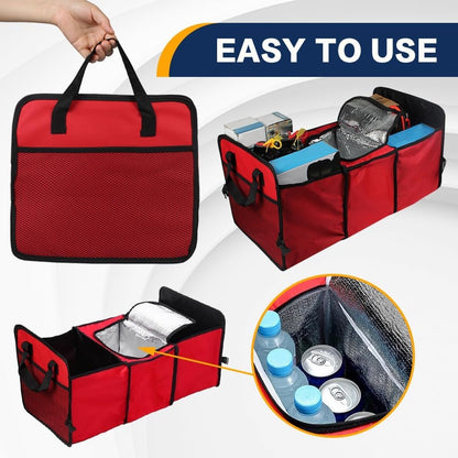 Wedcool Car Trunk Organizer, Auto Storage Bag, Trunk Organizer Storage with Insulation Cooler, Anti-slip Multi Compartments Trunk Storage, Car Interior Accessories Universal for SUV, Truck (Red)