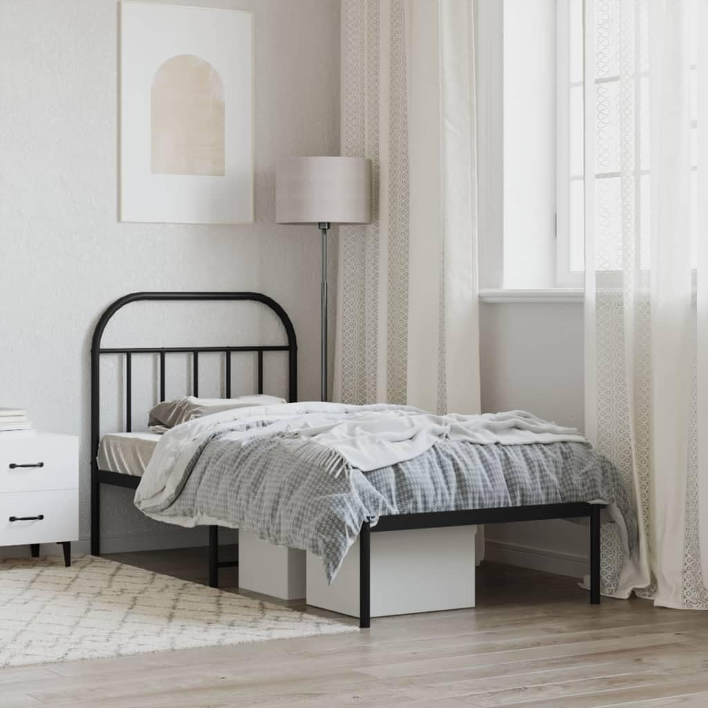 JUNZAI Giroletto con Testiera in Metallo Nero 90x190 cm,Mobili,Letti e Accessori,Letti e telai per Letti