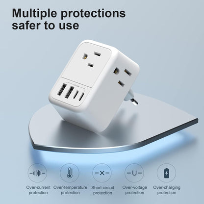 VYLEE Travel Plug Adapter with 4 AC Outlets and 4 USB Ports - European and International Power Adapter, Type C Plug Adapter Travel Essentials to Most Europe EU Spain Italy France Germany [1 Pack]