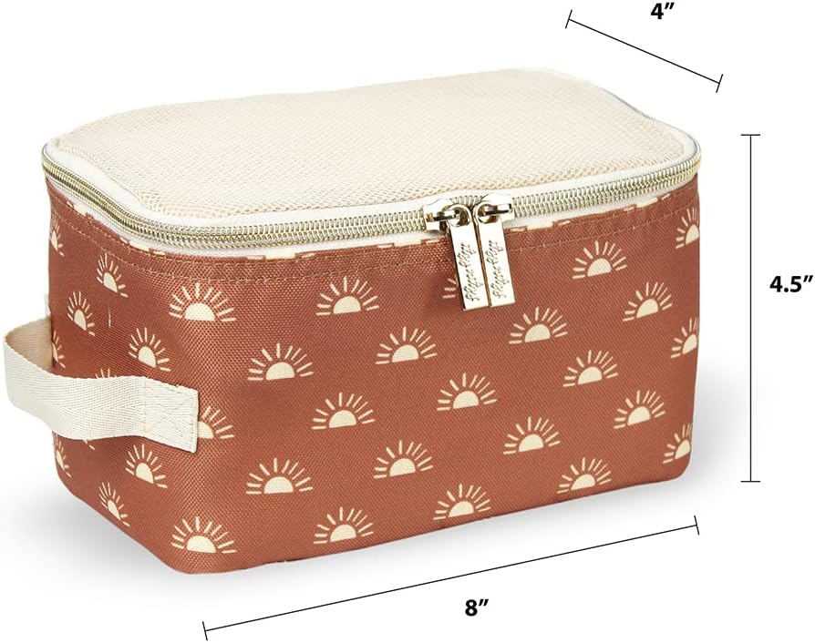 Itzy Ritzy Packing Cubes – Set of 3 Packing Cubes or Travel Organizers; Each Cube Features a Mesh Top, Double Zippers and a Fabric Handle; Terracotta Sunrise