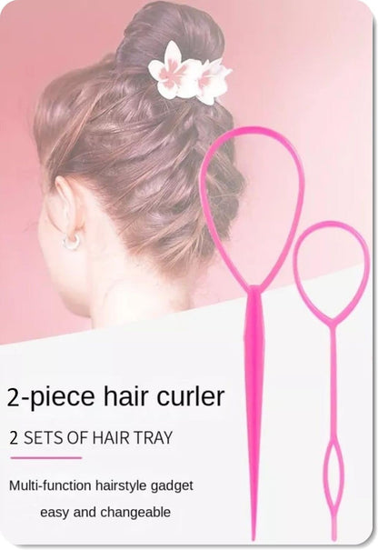 Twister Hair Accessories Set of 2 - Dutt or Topsytail Styling in Seconds for Styling with Video Tutorial (PINK)