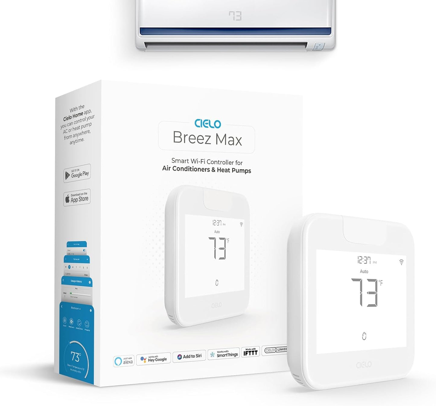Breez Max | ENERGY STAR CERTIFIED Smart AC Controller | WiFi Thermostat for Mini-Split, Window, Portable ACs/Heat Pumps | AI-Based Tech | Free App, No Subscriptions | Alexa, Google, IFTTT etc. (White)