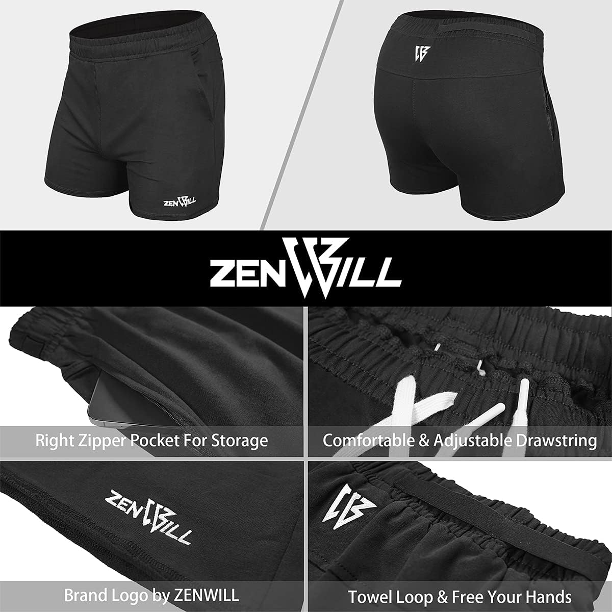 ZENWILL Mens Workout Sport Shorts Gym Athletic Short for Men with Towel Belt