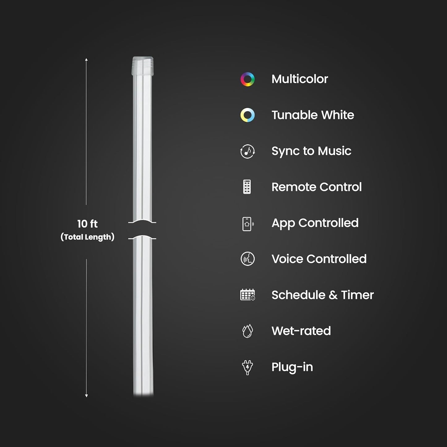 Feit Electric Smart LED Neon Flex Strip Lights, 10FT, Bendable, RGBW Color Chasing, Dimmable, 2.4Ghz WiFi Enabled, Compatible with Alexa and Google Home Asst, Music Sync, Remote App, NF10/CHASE/WP/AG