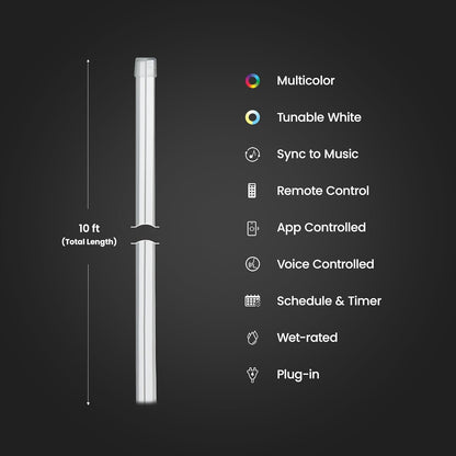 Feit Electric Smart LED Neon Flex Strip Lights, 10FT, Bendable, RGBW Color Chasing, Dimmable, 2.4Ghz WiFi Enabled, Compatible with Alexa and Google Home Asst, Music Sync, Remote App, NF10/CHASE/WP/AG