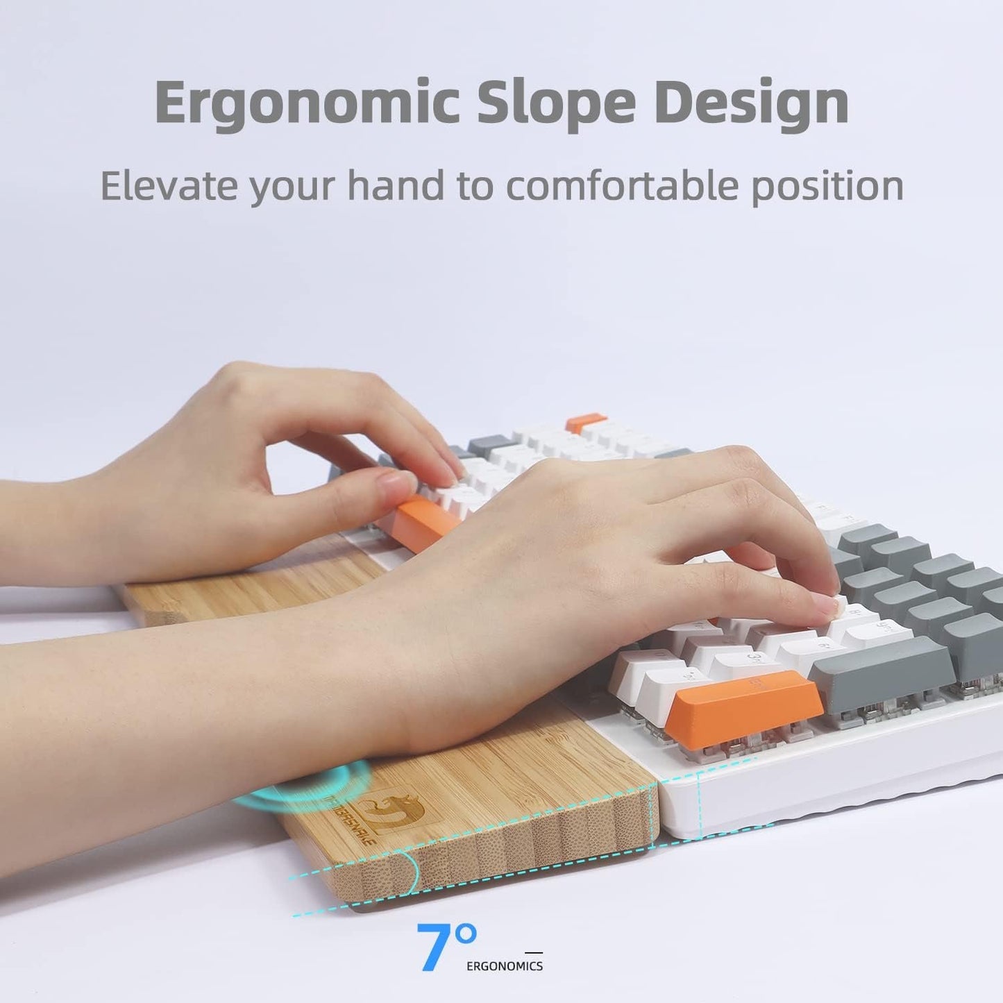 Bamboo Wrist Rest for Computer Keyboard, Ergonomic Mechanical Keyboard Wrist Pad, Hard Wrist Rest for Easy Typing Pain Relief, Anti-Slip Keyboard Rest for Laptop/PC Gaming/Mac (Full Size)