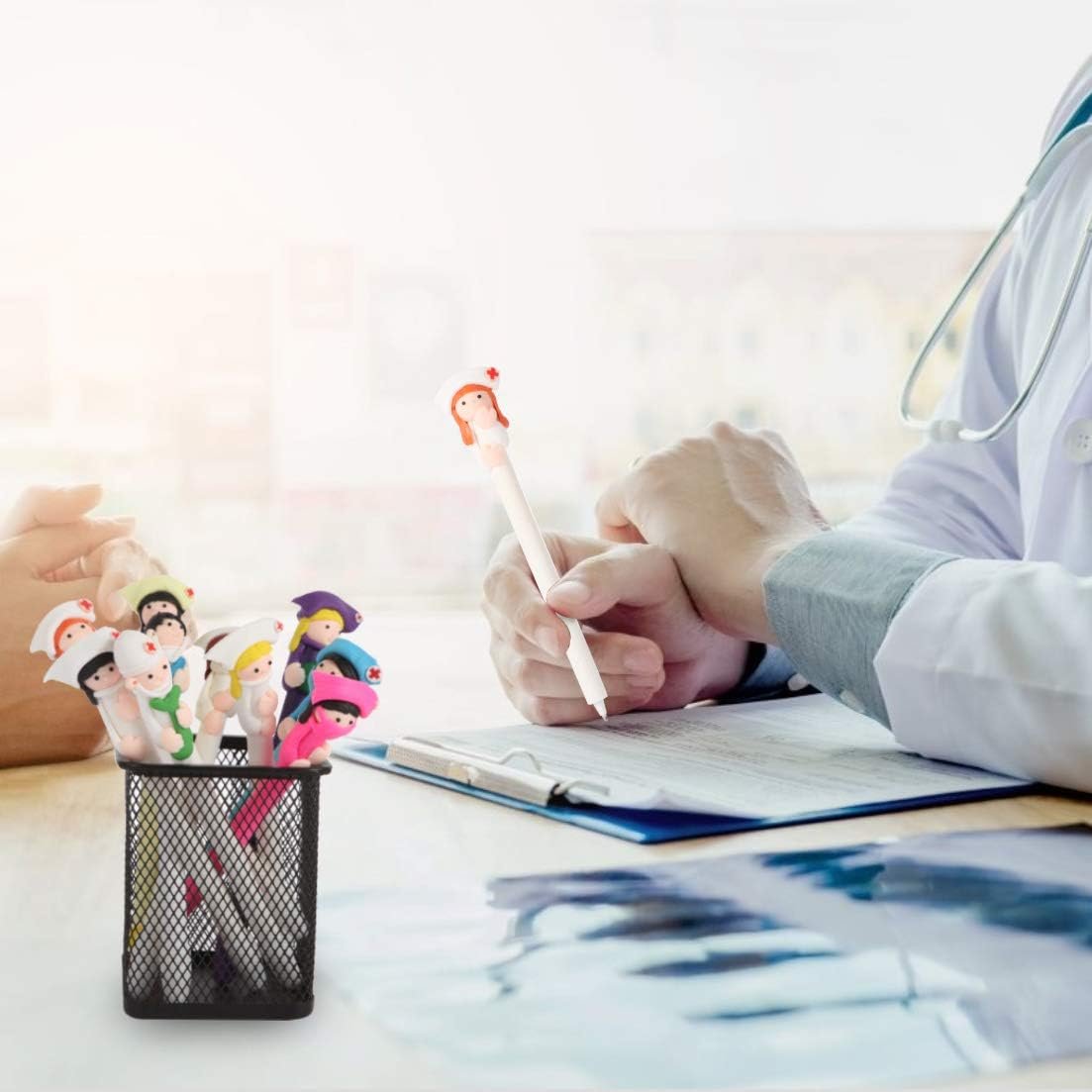 Bestgrew® 10pcs Doctor and Nurse Polymer Caly Ball Point Pens Cute Novelty Lovely Cartoon for Writing Stationery School Office Supplies