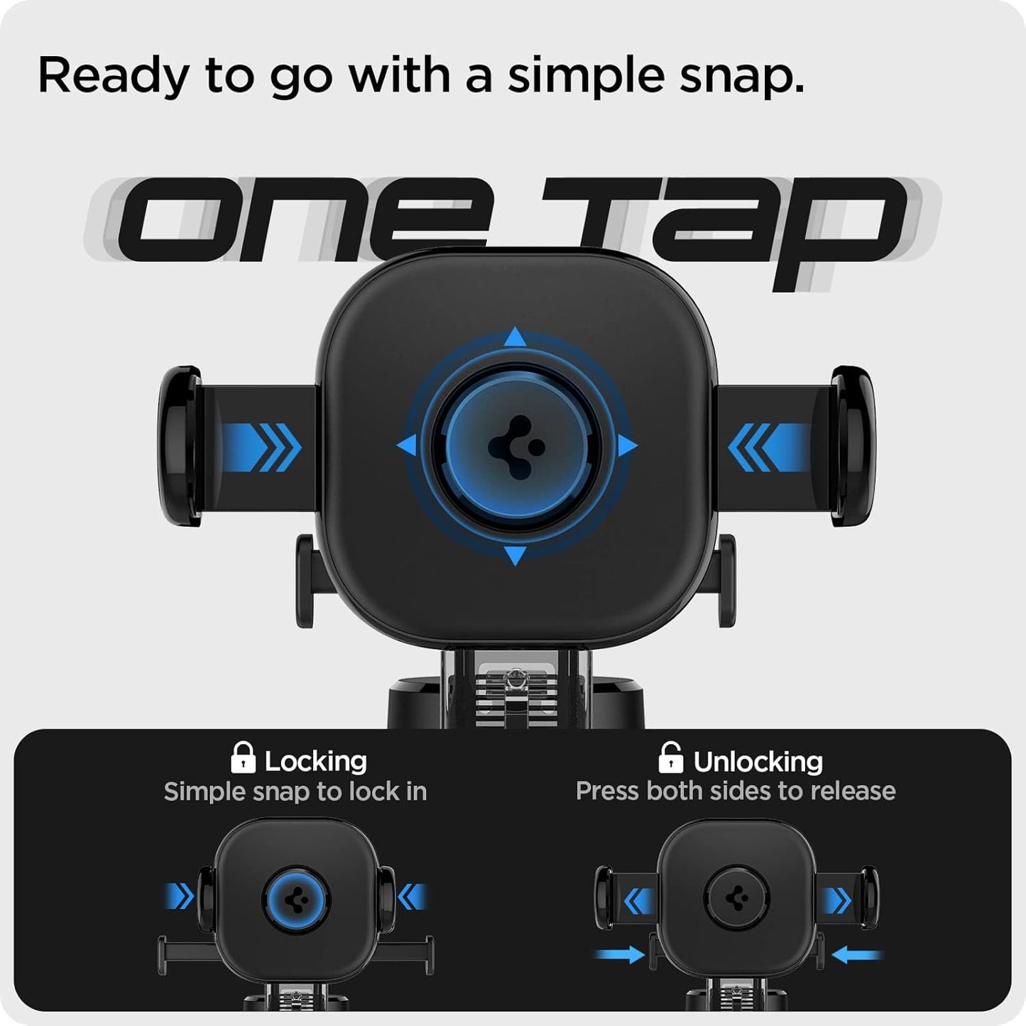 Spigen OneTap Universal Car Phone Holder, Car Phone Holder for Dashboard and Windshield, Extendable Arm with Two Joints Structure for iPhone, Samsung, Xiaomi, Pixel etc