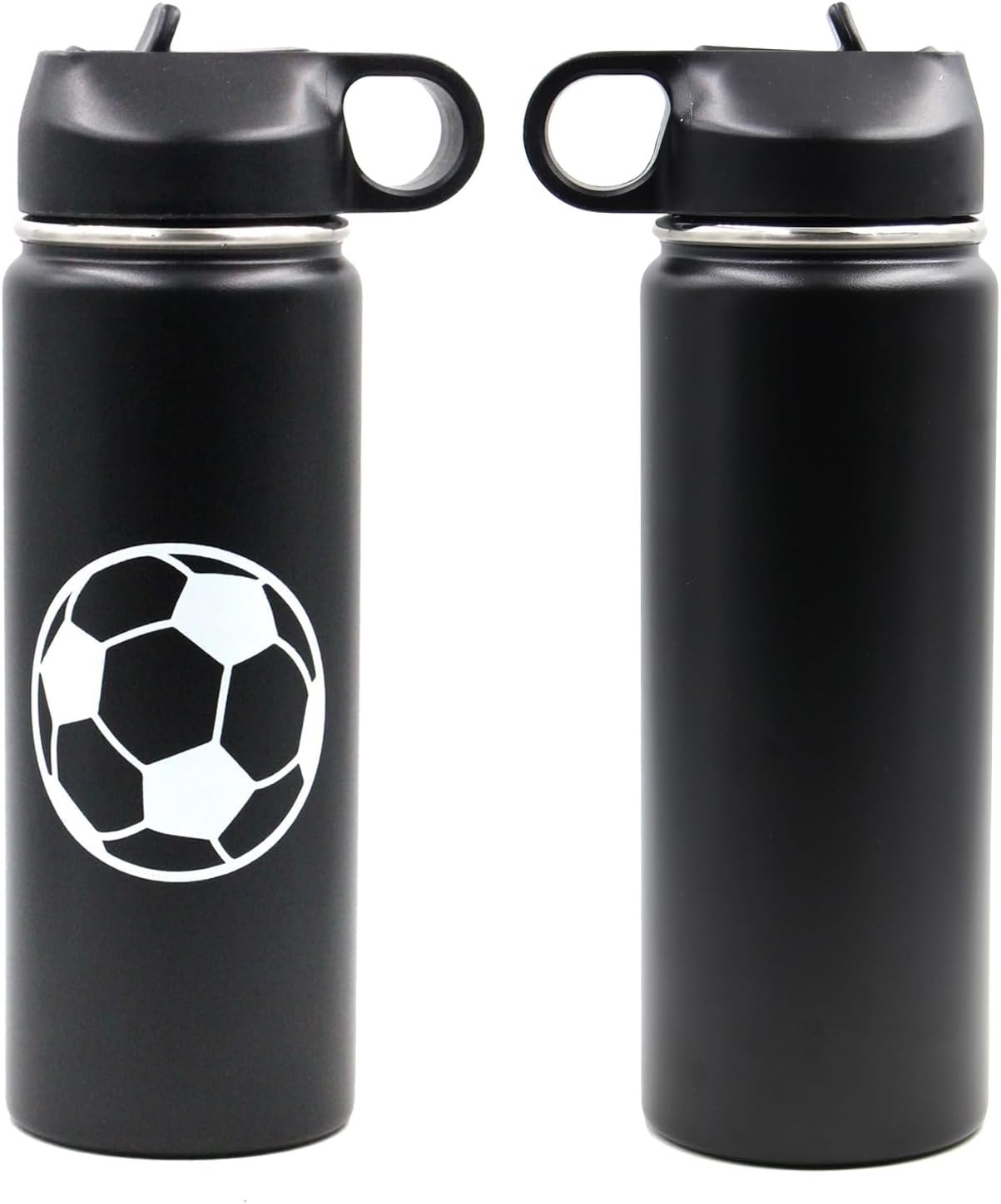 18 oz Soccer Water Bottle, Thermo Cup Sports Flask with 2 Lids, BPA-Free 18/8 Stainless Steel Leak Proof Travel Tumbler Double Wall Vacuum Insulated Water Bottles, Soccer Stuff Gifts for Boys Girls